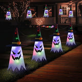 Halloween Ghost Pathway Lights, 4 Pcs Ghosts with Witch Hats Decorations Path Stake Walkway Led String Lights Colorful Waterproof Battery Operated Indoor Outside Yard Hanging Front Porch Outdoor Decor
