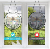 Dragonfly Stained Glass Suncatcher Window Hanging - 8” Dragonfly Flower Suncatchers for Windows Hanging - Handmade Sun Catchers Indoor Wall Decor Glass Panel Ornament Mothers Day for Mom Grandma Gift