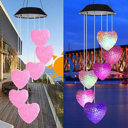 Tvoip Color Changing LED Solar Power Lamp Heart Wind Chimes Garden Decoration Yard Waterproof LED Light Lighting Hanging Decor (Heart)
