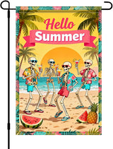 BlissYard Hello Summer Skeleton Garden Flag 12x18 Double Sided Vertical Outdoor Decor Tropical Beach Skull Banner Colorful Vacation Yard Garden Lawn Welcome Display