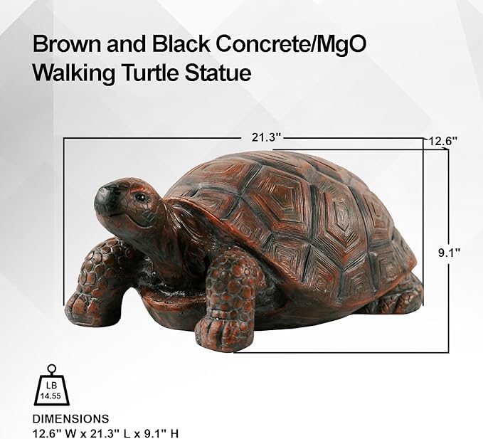 XBrand 21.3" L Brown and Black Concrete/MgO Walking Turtle Statue, Indoor or Outdoor Décor, Garden Décor, Turtle Statuary
