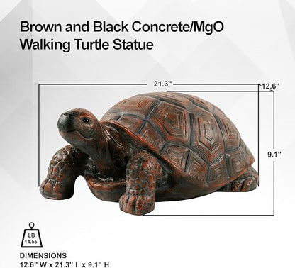 XBrand 21.3" L Brown and Black Concrete/MgO Walking Turtle Statue, Indoor or Outdoor Décor, Garden Décor, Turtle Statuary