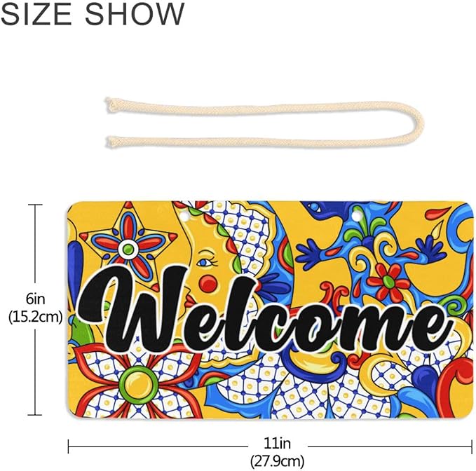 Kigai Welcome Sign Mexican Talavera Front Door Sign, Waterproof Wall Hanging Plaque for Housewarming, Farmhouse Porch Yard Garden Home Decor, 11 x 6 Inch