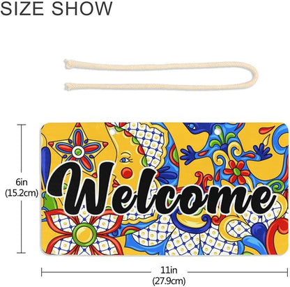 Kigai Welcome Sign Mexican Talavera Front Door Sign, Waterproof Wall Hanging Plaque for Housewarming, Farmhouse Porch Yard Garden Home Decor, 11 x 6 Inch