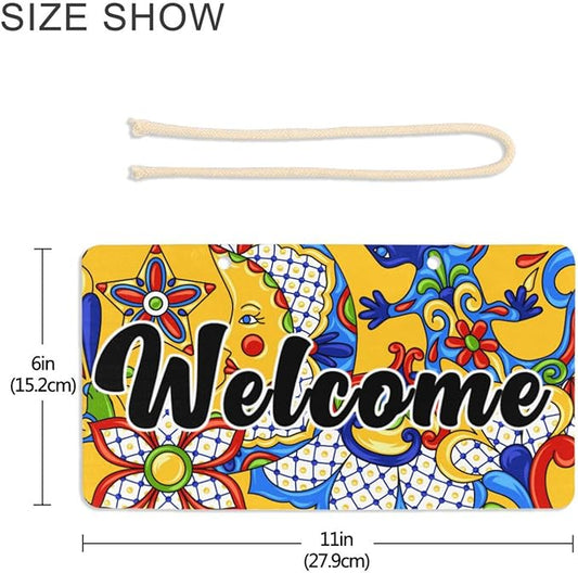 Kigai Welcome Sign Mexican Talavera Front Door Sign, Waterproof Wall Hanging Plaque for Housewarming, Farmhouse Porch Yard Garden Home Decor, 11 x 6 Inch