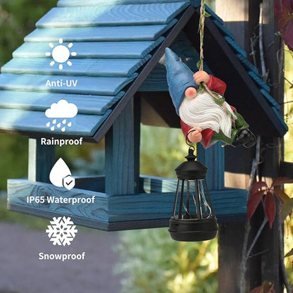 Solar Hanging Gnome Garden Statues Climbing Rope Gnome with LED Lantern Spring Outdoor Decor Tree Hugger Yard Porch Wall Fence Decoration Mother's Day Birthday Gifts for Mom Women