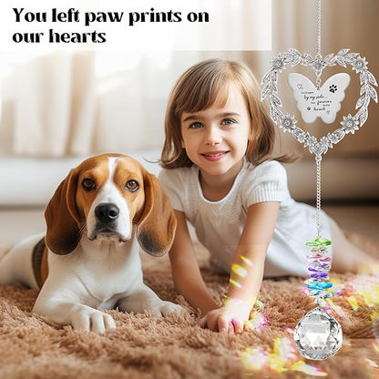 Dog Memorial Gifts for Loss of Dog, Pet Sympathy Suncatcher with Personalized Words, Cat Death Remembrance Gift for Pet Lovers, Heart Shaped Cat Bereavement Ornament with Sympathy Card