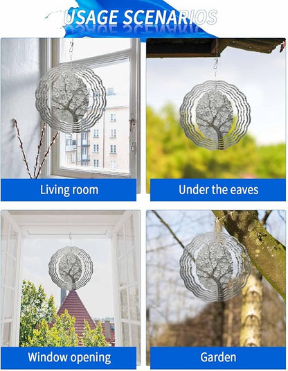 Stainless Steel Wind Spinner for Yard Garden Decoration, Oil Painting Flowers Pattern Round Wind Sculpture Spinner 3D Crafts Hanging Ornaments for Indoor Outdoor, 8 Inch