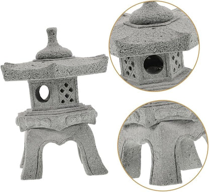 Toyvian Japanese Garden Decor Zen Garden Pavilion Ornaments Stone Pagoda Statue for Bonsai Decoration