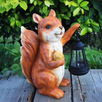 Garden Statue Outdoor,Solar Squirrel Decor Lights,Resin Figurine Squirrel with Solar Light for Patio,Balcony,Yard,Lawn Ornament,Perfect Garden Gift(Squirrel 1)