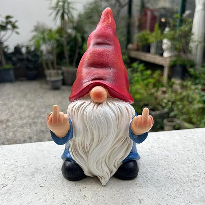 Middle Finger Gnome Statue 7.8in， Naughty Garden Gnome Statue Decoration and Lawn Ornament - Funny Garden Gnomes for Outdoor or Home Decor