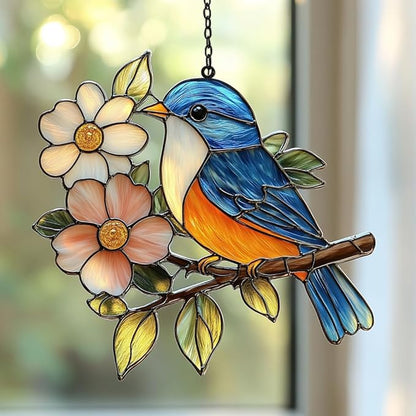 Bluebird Acrylic Suncatcher Stained Glass Effect Window Car Hanging Christmas Ornament Indoor Outdoor Decor Garden Sun Catcher Panel for Acrylic Suncatcher Lover for Women Mom Grandma