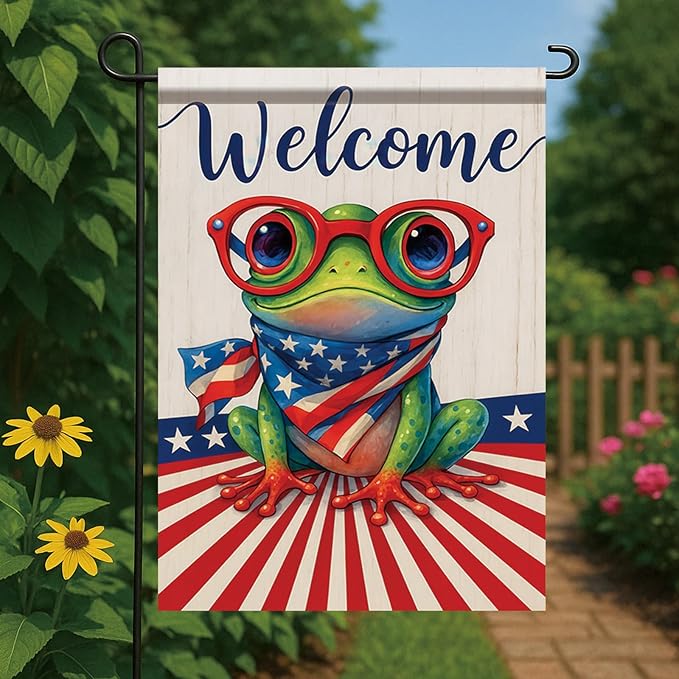 Spring Summer Garden Flag 12x18 Inch Patriotic Highland Cow American Flag Floral Farm Animal Design Outdoor Yard Porch Lawn for Seasonal Farmhouse Country Home Decor