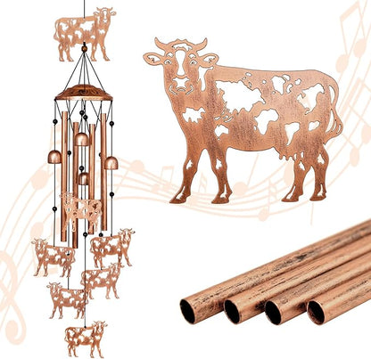 GDNSFIT Cow Wind Chimes for Outside, Metal Windchimes Outdoors, Cow Gifts for Women/Men, Memorial/Birthday Gifts, Garden Decor for Outside, Patio or Yard, Durable Chimes for Outdoors