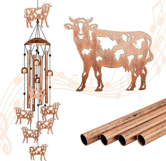 GDNSFIT Cow Wind Chimes for Outside, Metal Windchimes Outdoors, Cow Gifts for Women/Men, Memorial/Birthday Gifts, Garden Decor for Outside, Patio or Yard, Durable Chimes for Outdoors