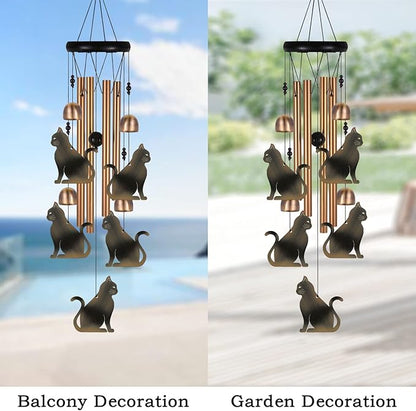 Bronze Cat Wind Chime, Gifts for Mom, Home, Garden, Balconies, Rooms, Patio, Indoor, Outdoor Cat Decoration, Cat Chimes, With 4 Aluminum Tubes 5 Cats Wind Chimes, Cat Wind Catcher, Cat Wind Bell Decor