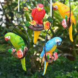 Lifelike Parrot Garden Statues,Resin Parrot Hanging Garden Decor Swing Figurine Ornaments,Parrot Statues for Outside Realistic Bird Sculptures Garden Patio Yard Lawn Figurines for Tree Wall (4pcs)