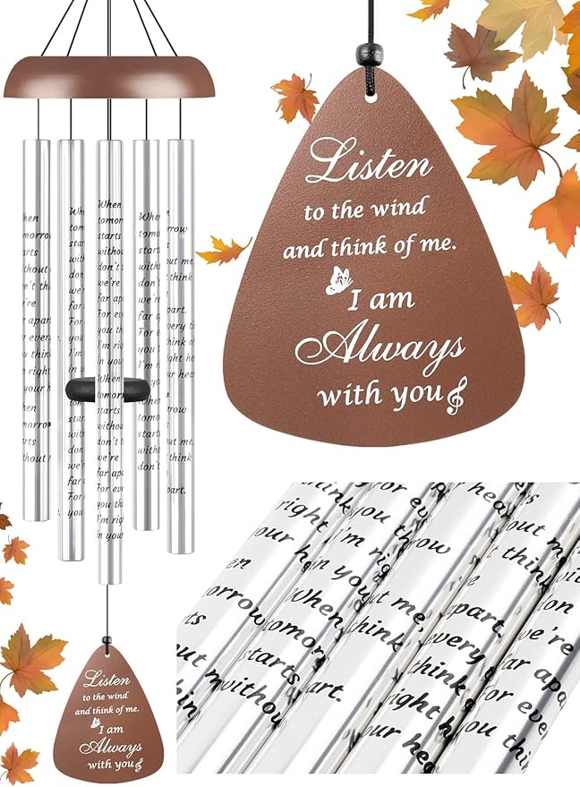 Sympathy Gift Wind Chimes for Outside - 36'' Large Memorial Gifts for Loss of Mother/Mom/Father, Bereavement Gift Ideas Windchimes Outdoors in Memory of Loved One, Condolence Remembrance Grief, Brown