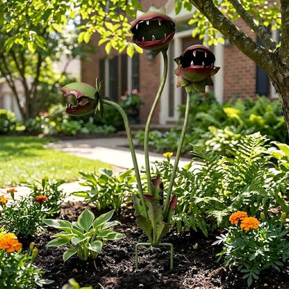 Carnivorous Piranha Plant Metal Garden Stake Decor - Whimsical Handmade Iron Sculpture for Creepy Decorative Garden Sculpture Stake for Lawn, Unique Metal Art Ornament for Gift