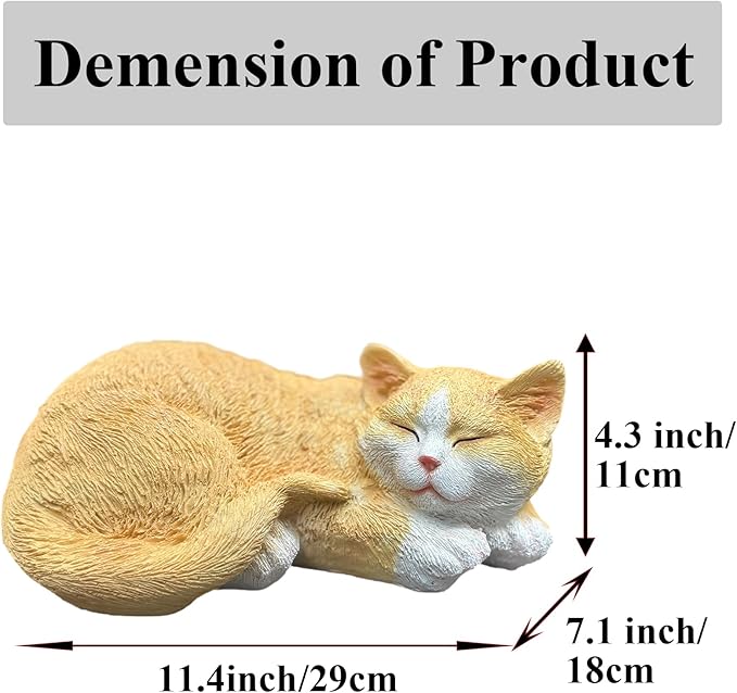 Sleeping Orange Cat Garden Statue – Realistic Resin Outdoor Decor for Patio Lawn Yard – Whimsical Feline Figurine for Home Balcony Porch Ornament – Charming Pet Sculpture Gift for Cat Lovers
