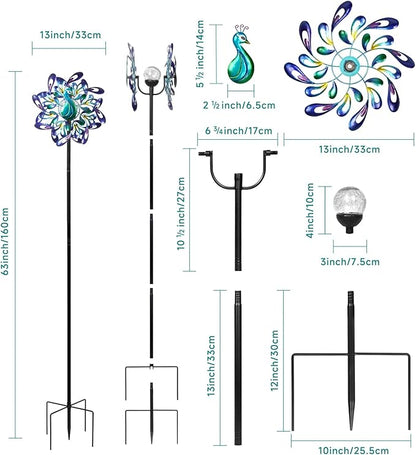 Peacock Wind Spinners Outdoor for Garden, Colorful Metal Kinetic Yard Art with Radial Motion, Decorative Outdoor Wind Sculpture for Lawn, Patio & Walkway