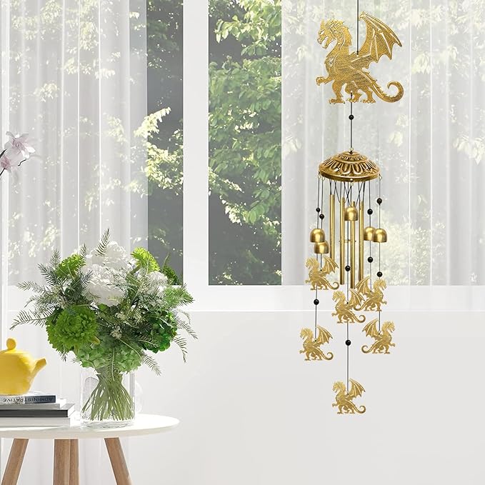 Dragon Wind Chimes for Outside - Indoors Metal Windchime S Hook Inspirational Wall Patio Garden Porch Yard Art Party Home Decor, Unique Housewarming Memorial Festival Gifts for Men/Women/Dad/Grandpa