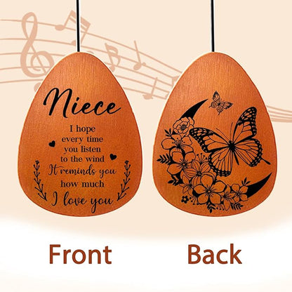 Niece Wind Chimes - Niece Gifts from Auntie, Birthday Gifts for Nieces from Aunt, Christmas Birthday Gift for Nieces, Butterfly Wind Chimes, 25.5"