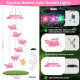 Solar Wind Chimes for Outside- Pig Wind Chimes Pink,7 Colors Changing Outdoor Waterproof Flying Pig LED Wind Bell, Patio Garden Yard Decor (Mom, Women, Gardening Gifts)