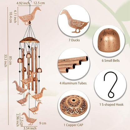 GDNSFIT Duck Wind Chimes for Outside, Metal Windchimes Outdoors, Duck Gifts for Women/Men, Memorial/Birthday Gifts, Garden Decor for Outside, Patio or Yard, Durable Chimes for Outdoors