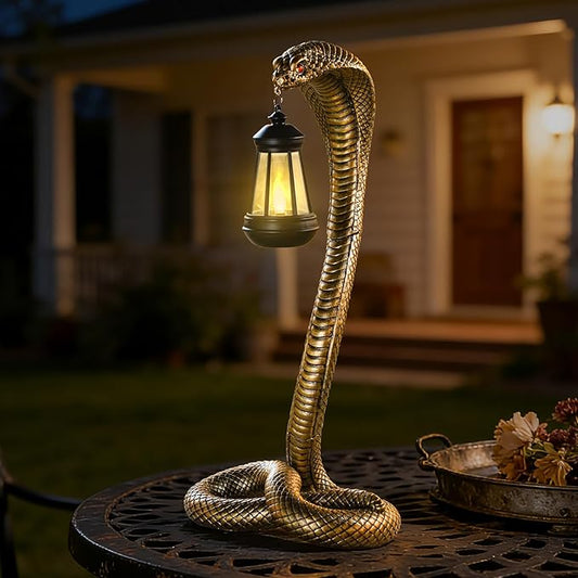 19.89'' Garden Outdoor Statues Snake with Solar Lantern,Lawn Decor Snake Statue for Patio,Balcony,Yard Ornament,Unique Housewarming and Birthdays Gifts for Father Men Grandpa