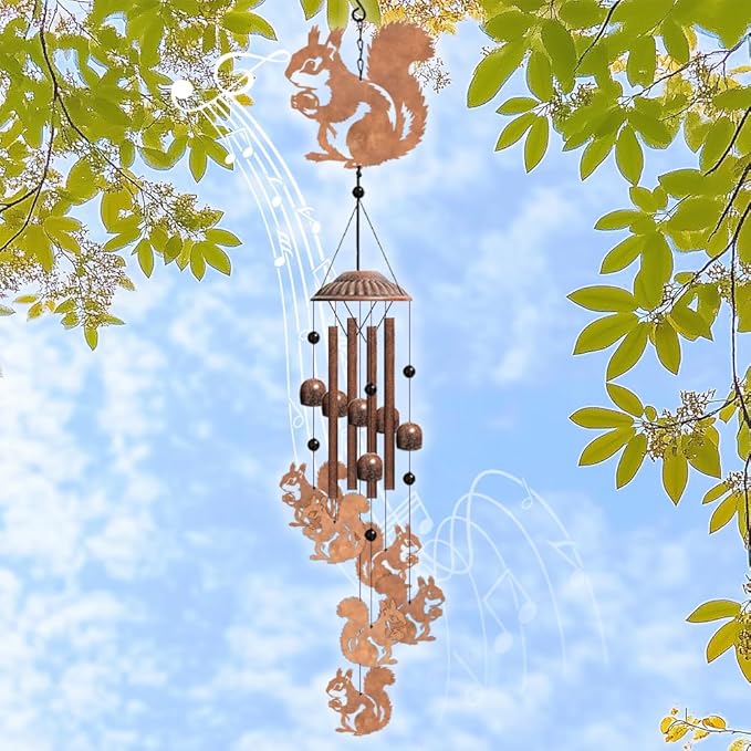 OLYCRAFT Squirrel Metal Wind Chimes Outdoors Wind Chime Sympathy Memorial Windchime Outdoors Sympathy Windbell Memorial Presents Hanging Windbell for Patio Backyard Home Garden Yard Decor - 30 Inch