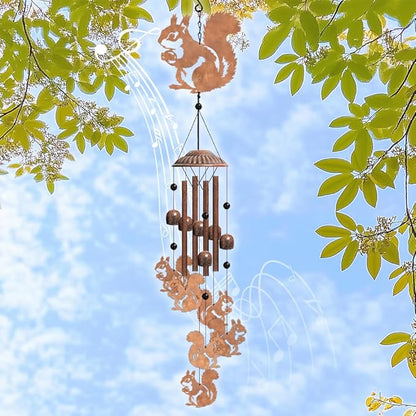 OLYCRAFT Squirrel Metal Wind Chimes Outdoors Wind Chime Sympathy Memorial Windchime Outdoors Sympathy Windbell Memorial Presents Hanging Windbell for Patio Backyard Home Garden Yard Decor - 30 Inch