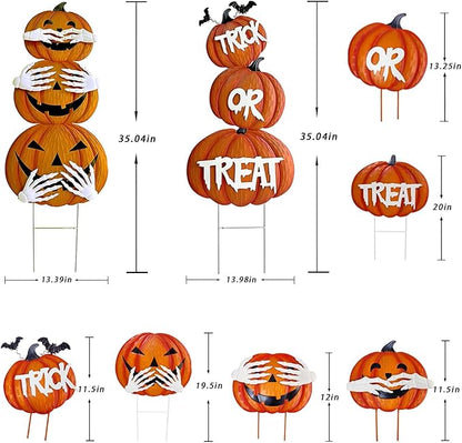2Pack Glow in The Dark Halloween/Thanksgiving Garden Stakes – Stacked Pumpkin Design, Outdoor Halloween Yard Decorations, Light Up Pathway Markers for Spooky Night