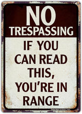 No Trespassing Metal Sign, 14x10 Aluminum Vintage Funny Wall Decor for Bars, Man Cave, Yard - Reflective, Weather/Fade Resistant