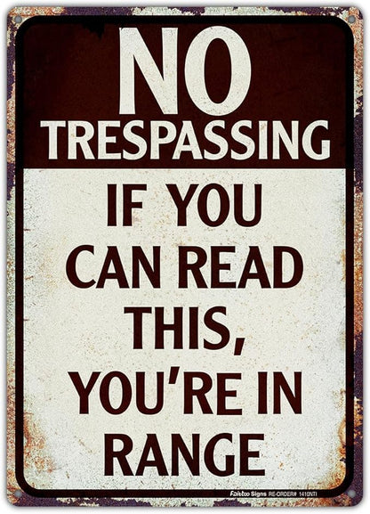 No Trespassing Metal Sign, 14x10 Aluminum Vintage Funny Wall Decor for Bars, Man Cave, Yard - Reflective, Weather/Fade Resistant