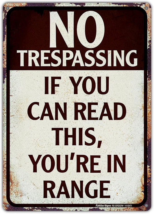 No Trespassing Metal Sign, 14x10 Aluminum Vintage Funny Wall Decor for Bars, Man Cave, Yard - Reflective, Weather/Fade Resistant