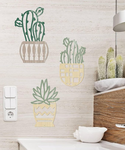 Putuo Decor 3Pcs Western Style Cactus Wall Art, Modern Desert Wall Decor, Rustic Metal Cactus Wall Art for Home, Living Room, Bathroom, Bedroom (Green & Beige)