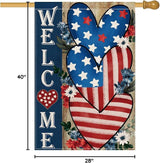 AVOIN colorlife Patriotic 4th of July Welcome House Flag 28x40 Inch Double Sided, Memorial Day American Stars and Stripes Love Heart Yard Outdoor Decoration