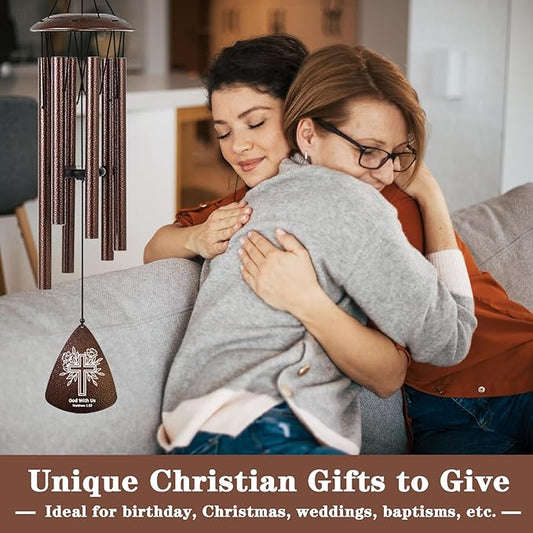 Christian Gifts for Women Men, 32" Bronze Wind Chimes Religious Gifts with Bible Verse, Spiritual Faith Based Gift for Christian Women Mom Sister Friend Coworker