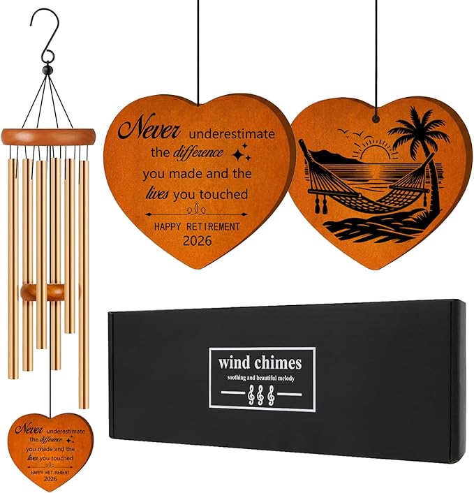 Retirement Gift for Woman Men, 25.5" Aluminum Wind Chimes for Outside with Heart Catcher, Farewell Gifts for Coworker Boss Teachers Nurses Friends, Going Away Gift Ideas Retirement Decorations