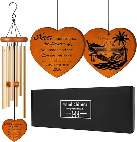 Retirement Gift for Woman Men, 25.5" Aluminum Wind Chimes for Outside with Heart Catcher, Farewell Gifts for Coworker Boss Teachers Nurses Friends, Going Away Gift Ideas Retirement Decorations