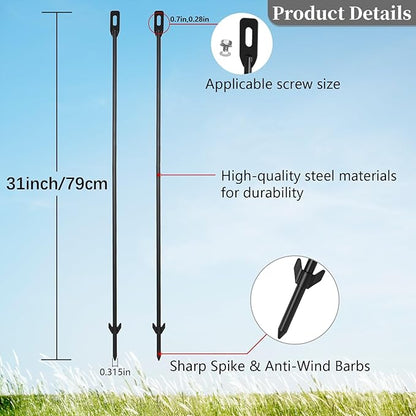 31'' Heavy Duty Yard Sign Stake, Solid Metal Support Stakes, 0.31'' Thick Steel Holder, Signs Post for Lawn, Garden, with Ground Spike & Anti-Wind Barbs, Baked Enamel (2-Pack)