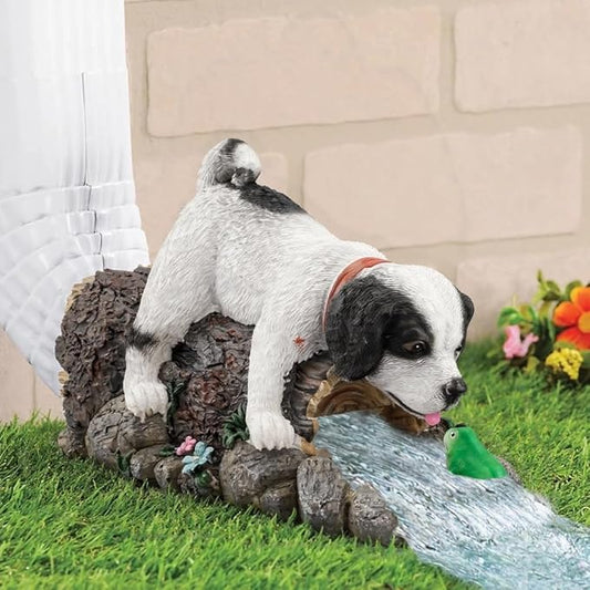 Tuxedo Dog Statue Gutter Downspout Extensions, Black White Dog Figurine Decorations Rain Gutter Downspout Splash Block Cover Sculpture Decorative, 3" × 4" Downspouts
