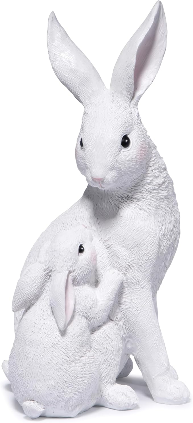 basen Outdoor White Bunny Figurines Mother and Baby Rabbit Resin Decor, Weather Resistant Garden Statue for Yard Patio Lawn, Easter Spring Decoration, Cute Animal Ornament for Home or Gift