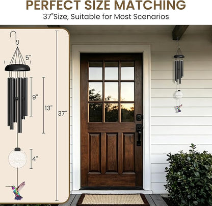 37" Solar Wind Chimes for Outside, Memorial Wind Chimes with Solar Powered Acrylic Lights & Hand-Painted Hummingbird – Sympathy Gift for Loss of Loved One, Outdoor Wind Chimes for Garden, Patio, Yard