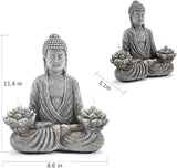 IVCOOLE Buddha Statue Zen Sculpture 11.4in Yoga Garden Decor with LED Solar Lotus Lights, Sitting Meditating Buddha Serene Resin Figurine for Patio Yard Lawn Ornaments,Inside or Outside