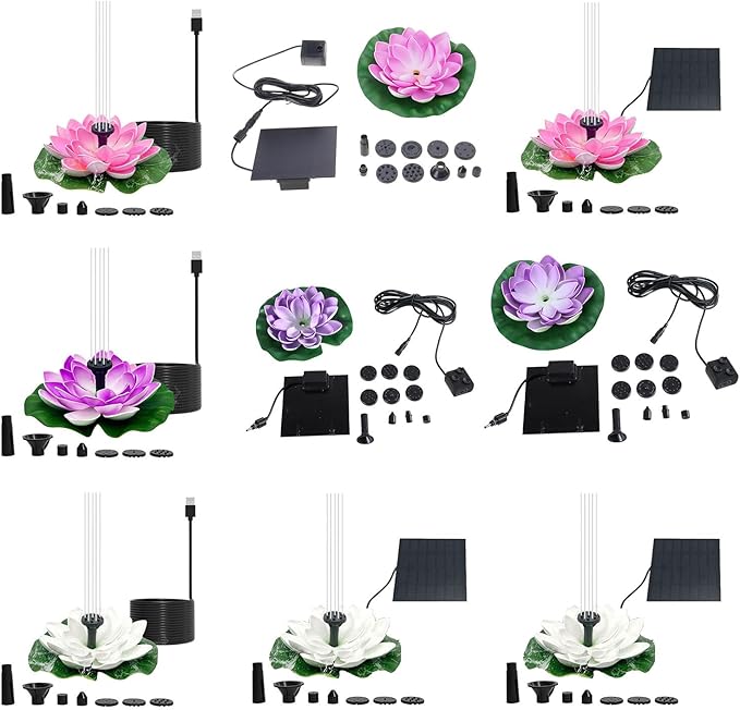 Solar Garden Fountain Water Lilies Designs Outdoor Bird Bath Accessories Suitable for Patios and Fish Pond Fish Pond Accessories