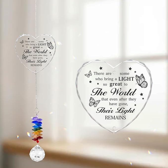 Glass Suncatcher Ornament - Unique Memorial Mother's Day for Loss of Family, Loved Ones - Crystal Rainbow Maker - Hanging Crystal Decor - Loss of Mom Dad Friend Pet