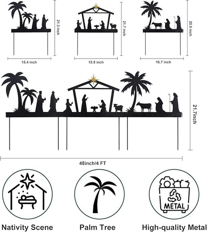 hogardeck Nativity Scene Outdoor, 48" 3 Pcs Metal Nativity Scene Decorative Garden Stakes for Outdoor Christmas Decorations, Holy Family Manger Scene Nativity Sets Yard Signs for Garden Lawn Patio