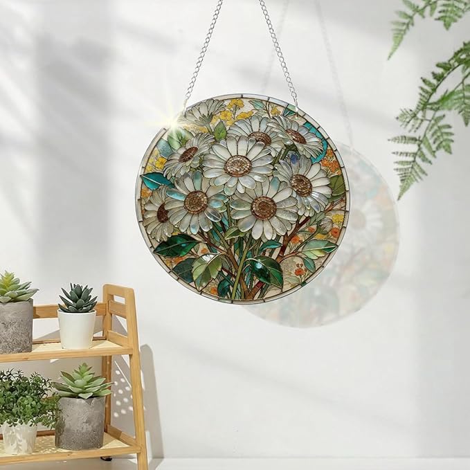 Window Hanging Flower Suncatcher Ornament, Home Garden Decor, Indoor Window Wall Art, Flower Decor Gifts for Women Mom Teacher, Wedding Birthday Christmas Celebration Gifts